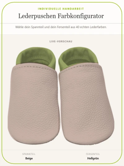 Lederpuschen Farbkonfigurator – Lederfarben für Spannteil und Fersenteil auswählen