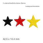 Stickmotiv 3 unterschiedliche kleine Sterne schwarz-rot-gold lederpuschenstube