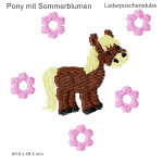Stickmotiv Pony mit Sommerblumen