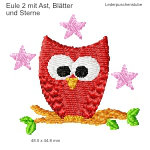 Stickmotiv Eule 2 mit Ast, Blätter und Sterne