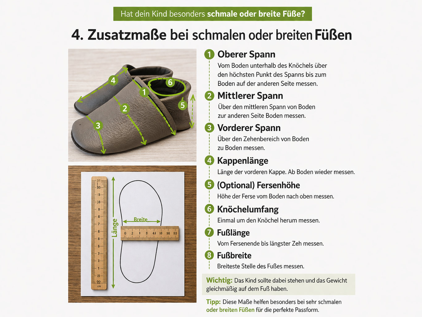 Zusatzmaße schmale oder breite Füße