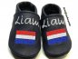 Preview: Lederpuschen anthrazit mit beiderseits Namen Spann weiß und Stickerei Fahne Niederlande