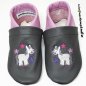 Preview: Lederpuschen-anthrazit-orchidee-beiderseits-Einhornpony-weiß-anthrazit-rosa-Sterne-llila-rosa-pink