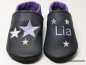 Preview: Lederpuschen mit 1mal Namen Sterne und Sterne lila weiß grau lederpuschenstube
