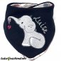 Preview: Wende-Halstuch Jersey dunkelblau, Elefant mit Herz(grau, pink) Die Krabbel Krabbe, Name (grau), Rueckseite Jersey Sonne Mond..., Druckknopf grau