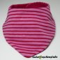 Preview: Wende-Halstuch-Sweat-pink-Pferdekopf-Die-Krabbel-Krabbe-Rückseite-Jersey-dunkelrosa-Streifen-pink-Druckknopf-pink