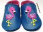 Preview: Lederpuschen azur pink mit Stickerei Flamingo