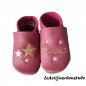 Preview: Lederpuschen altrosa-pink mit Namen gold Sterne gold rosa grau 