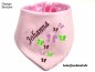 Preview: Wende Halstuch Jersey rosa und rosa mit Sterne weiß, mit Namen flieder und 9 Schmetterlinge orchidee-hellgrün-flieder-creme