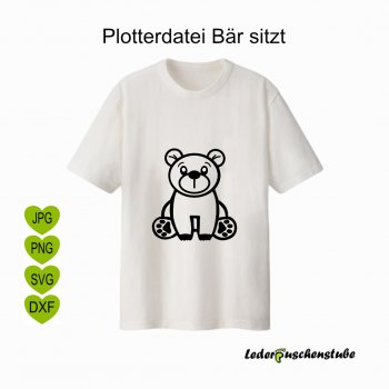 Plotterdatei Bär sitzt nur Kontur auf einem T-Shirt