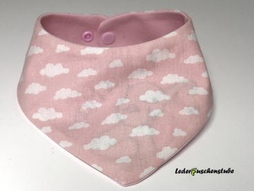 Wende-Halstuch Jersey (rosa), Elefant mit Herz von die Krabbe Krabbe, Name pink, Rückseite Baumwolle rosa Wolken weiß,Druckknopf rosa