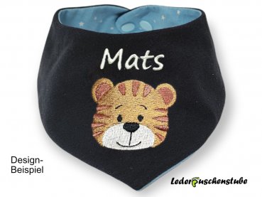 Wende-Halstuch Vorderseite Jersey (dunkelblau), Namen weiß, Tigergesicht, Rückseite Jersey hellblau Sterne weiß, Druckknopf hellblau