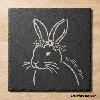 Beispiel Plotterdatei Hase mit Blumenkranz & Willkommen Schiefertafel