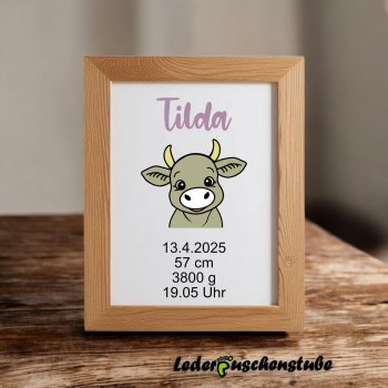 Kuh Tilda auf Bilderrahmen mit Namen und Geburtsdaten
