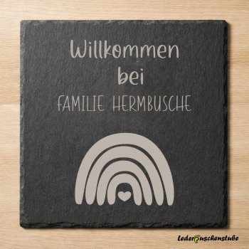 Design Beispiel Plotterdatei Regenbogen Herz Willkommen Schiefertafel