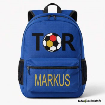 Plotterdatei Tor Deutschlandfussball mit Namen Design auf einen blauen Rucksack
