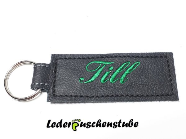 Leder Schlüsselanhänger schwarz mit Namen ital. grün lederpuschenstube