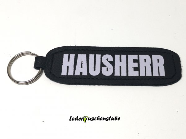 Leder Schlüsselanhänger schwarz, HAUSHERR (Flexfolie grau)