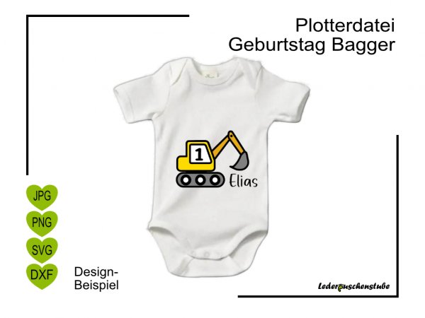 Plotterdatei Bagger Geburtstag | mehrfarbig | mit Namen | Body
