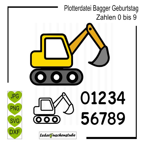 Plotterdatei Bagger Geburtstag | SVG
