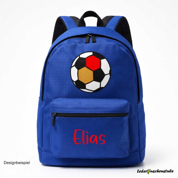 Plotterdatei Deutschland Fußball mit Namen Design auf einen blauen Rucksack