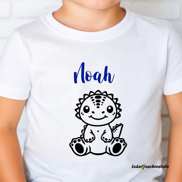 Plotterdatei Dino sitzt Namen blau Design Jungen T-Shirt