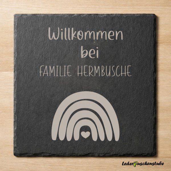 Design Beispiel Plotterdatei Regenbogen Herz Willkommen Schiefertafel