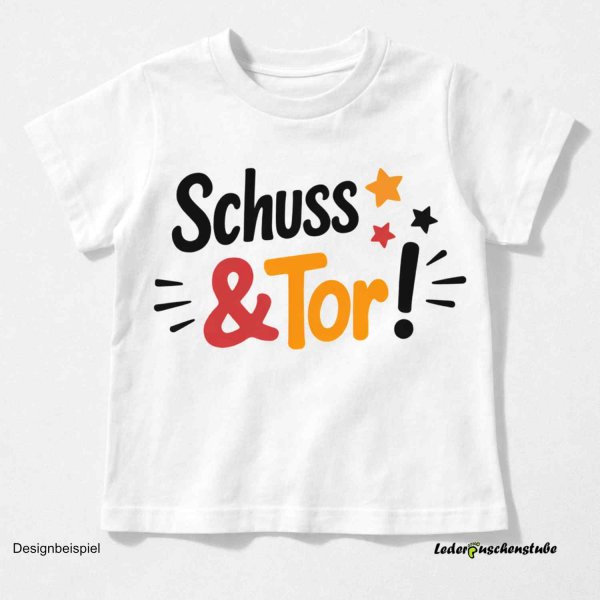 Plotterdatei Schuss und Tor! Designbeispiel auf einem weißen T-Shirt