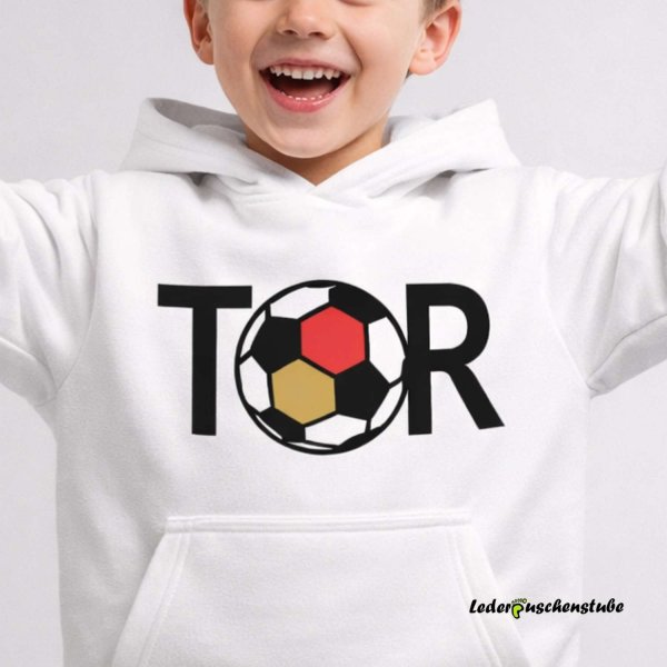 Plotterdatei Tor Deutschlandfussball Design auf einen weißen Kinder-Hoddy