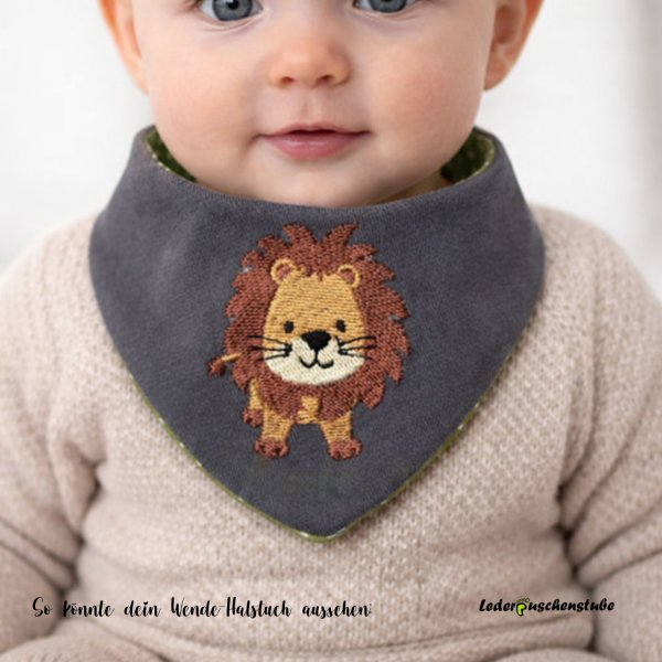 Wende Halstuch mit Stickerei Löwe steht Designbeispiel am Baby