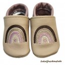 Lederpuschen in Größe 18 in beige-Mauve Nude mit Stickerei Regenbogen Herz Mauve nude, Schneller Versand
