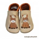 Lederpuschen in beige-braun mit Stickerei Pony Ida in braun-creme, schneller Versand in Größe 21