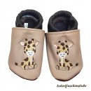 Lederpuschen beige-dunkelbraun mit beiderseits Stickerei Giraffe Jumi in (hellbraun-dunkelbraun-cappuccino-creme-weiß-schwarz-hautfarbe) 