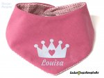 Wende-Halstuch Vorderseite Jersey altrosa, Krone Herz reflektierend, Namen reflektierend , Rückseite Jersey rosa-altrosa-weiß,Druckknopf (transparent)